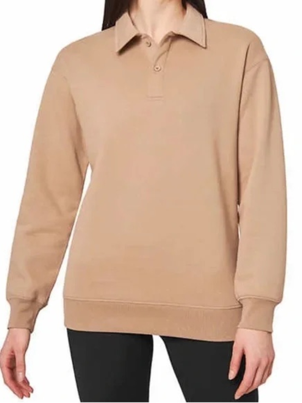 Mondetta Ladies' Collared Fleece Pullover Top, Natural Polo Sweatshirt size  S